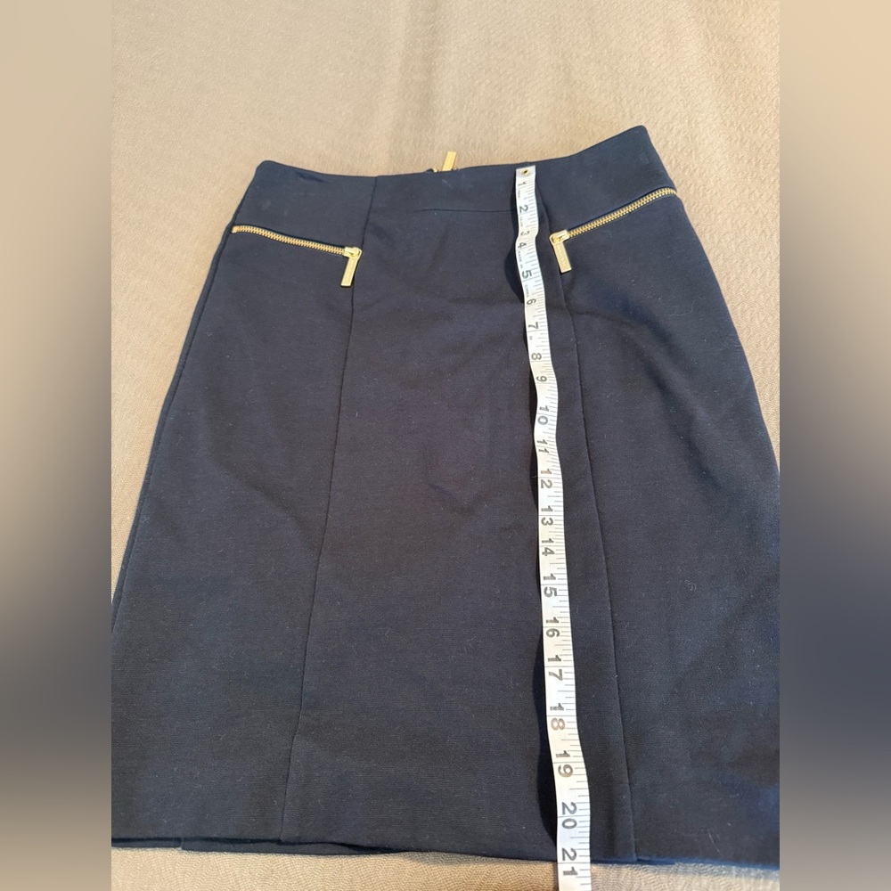 Michael Kors navy blue pencil skirt gold zippers retro 80s stretchy size 2 NWOT - Picture 4 of 9